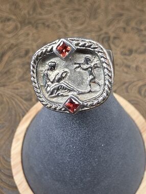 Vintage SeidenGang Bas SEB SG Sterling Silver Garnet Cherub Statement Ring